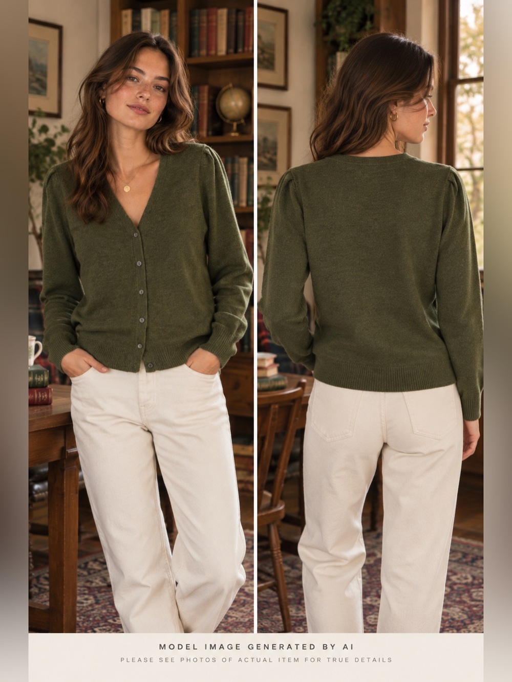 Button Front Knit Cardigan V Neck Long Sleeve Lightweight Preppy Academia Layer‎